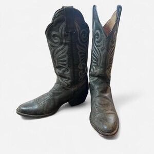J.B. Dillon Black Leather Cowboy Boots 5.5 Western Festival